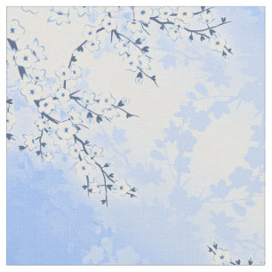 Cherry Blossom Floral Asia Blue White Stoff