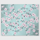 Cherry Blossom Floral Dusty Pink Aquamarine Geschenkpapier (Flach)