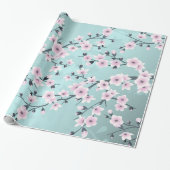 Cherry Blossom Floral Dusty Pink Aquamarine Geschenkpapier (Ungerollt)