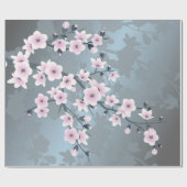 Cherry Blossom Floral Dusty Pink Blue Geschenkpapier (Flach)