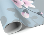 Cherry Blossom Floral Dusty Pink Blue Geschenkpapier (Rolleneckpunkt)