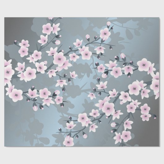 Cherry Blossom Floral Dusty Pink Dusty Blue Geschenkpapier (Flach)