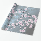 Cherry Blossom Floral Dusty Pink Dusty Blue Geschenkpapier (Ungerollt)
