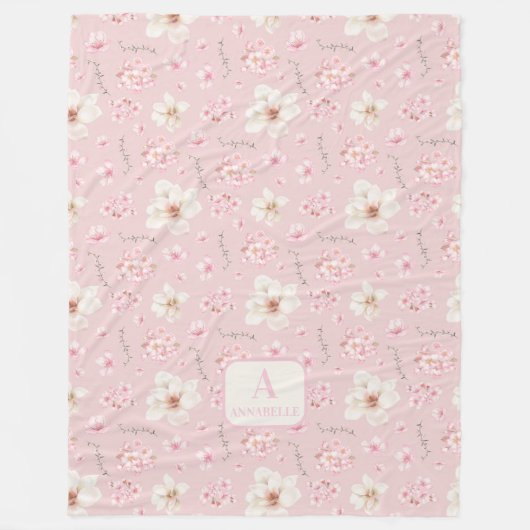 Cherry Blossom Floral Sakura Frühlingsmonogramm Ro Fleecedecke (Vorderseite)