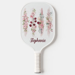 Cherry Blossom Floral Watercolor, Add Name Pickleball Schläger