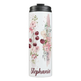 Cherry Blossom Floral Watercolor, Name hinzufügen Thermosbecher