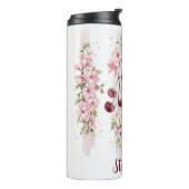 Cherry Blossom Floral Watercolor, Name hinzufügen Thermosbecher (Nach links gedreht)