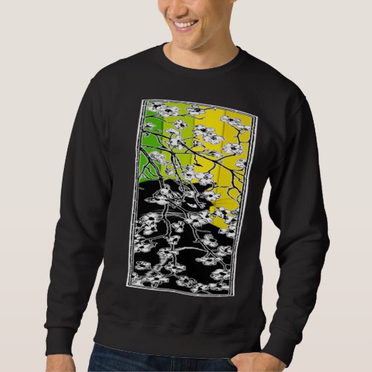 Cherry Blossom Flowers Cat Black Stripes Green and Sweatshirt (Vorderseite)