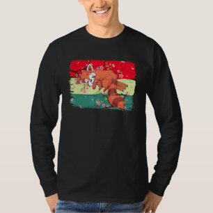 Cherry Blossom Forest Animal Sleeping Red T-Shirt