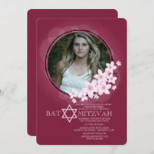 Cherry Blossom Foto Bat Mitzvah Einladung (Vorne/Hinten)