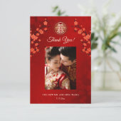 Cherry Blossom Foto Chinesische Hochzeit Dankeskarte (Stehend Vorderseite)