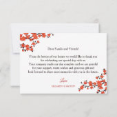 Cherry Blossom Foto Chinesische Hochzeit Dankeskarte (Rückseite)