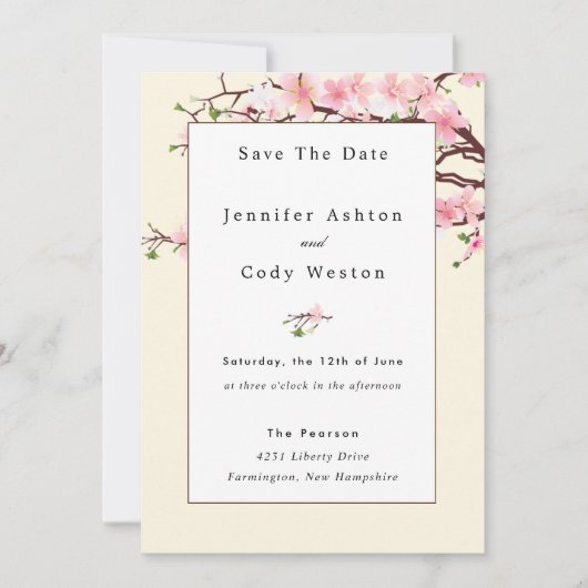 Cherry Blossom FOTO Pink White Wedding Save The Date (Vorderseite)