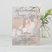 Cherry Blossom Foto QR Code Hochzeit Einladung (Stehend Vorderseite)