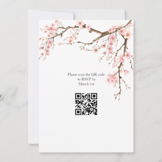 Cherry Blossom Foto QR Code Hochzeit Einladung (Rückseite)