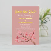 Cherry Blossom Foto QR Code Hochzeit Folieneinladung (Stehend vorne)