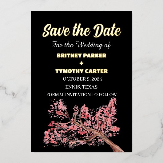 Cherry Blossom Foto QR Code Hochzeit Folieneinladung (Vorderseite)