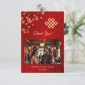 Cherry Blossom Foto tibetische Hochzeit Dankeskarte (Stehend Vorderseite)