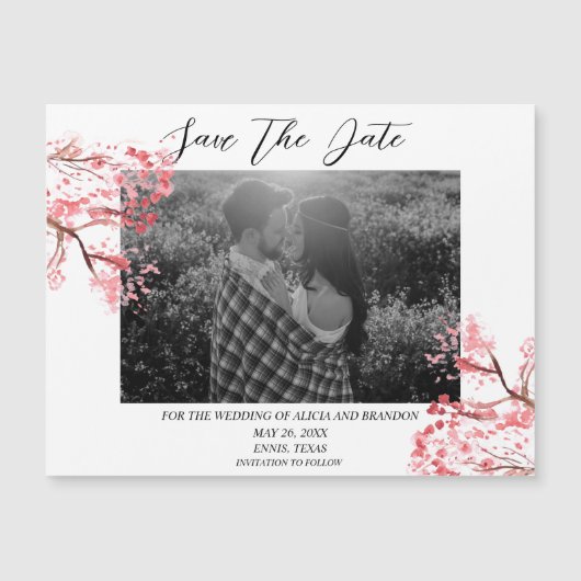 Cherry Blossom Foto Wedding Spring Script Magnet (Vorderseite)