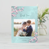 Cherry Blossom Foto Wedding Vielen Dank Dankeskarte (Stehend Vorderseite)