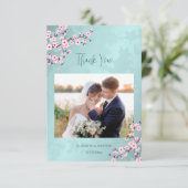 Cherry Blossom Foto Wedding Vielen Dank Einladung (Stehend Vorderseite)