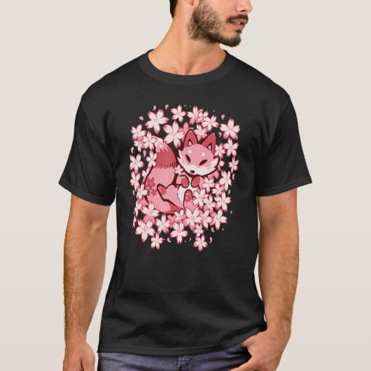 Cherry Blossom Fox Cute Pink Fox T-Shirt (Vorderseite)