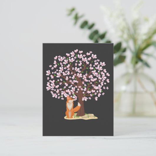 Cherry Blossom Fox Japanischer Sakura-Baum Postkarte (Stehend Vorderseite)