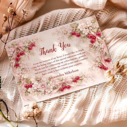 Cherry Blossom Garden Girl 1st Birthday Dankeskarte