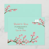 Cherry Blossom Garden Pink Green Wedding Ankündigungspostkarte (Vorne/Hinten)