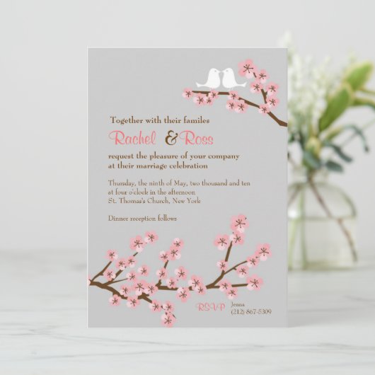 Cherry Blossom Garden Wedding Einladung (Stehend Vorderseite)
