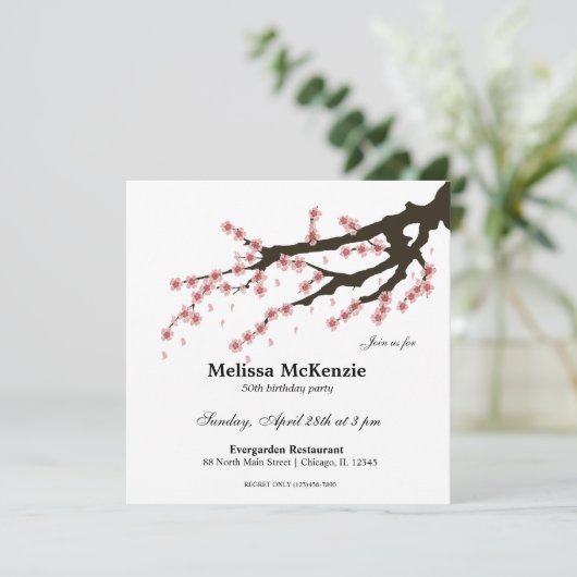 Cherry Blossom Geburtstagsparty Einladung (Stehend Vorderseite)