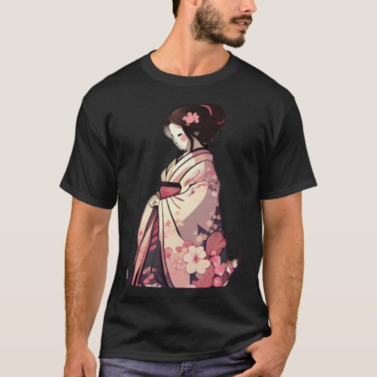 Cherry blossom geisha japanese woman flowers T-Shirt (Vorderseite)