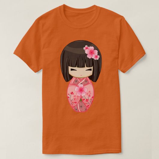 Cherry Blossom Geisha Japanisch Kokeshi Doll T-Shirt (Design vorne)