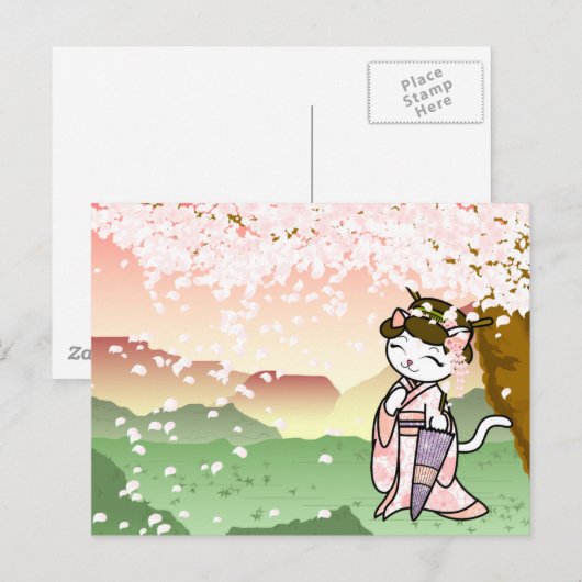 Cherry Blossom Geisha Kitty Postkarte (Vorne/Hinten)