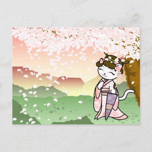 Cherry Blossom Geisha Kitty Postkarte (Vorderseite)