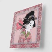 Cherry Blossom Geisha Quadratische Wanduhr (Winkel)