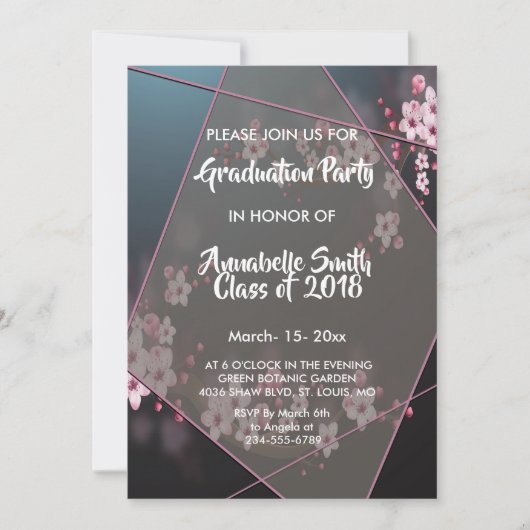 Cherry Blossom Geometric Floral Abschluss Einladung (Vorderseite)