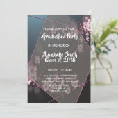 Cherry Blossom Geometric Floral Abschluss Einladung (Stehend Vorderseite)