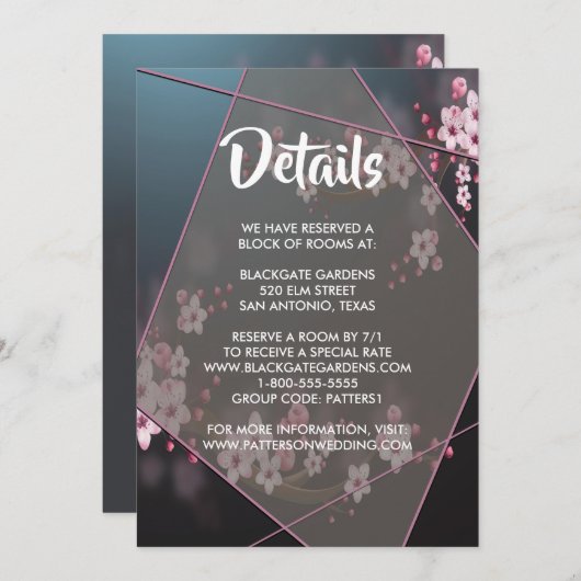 Cherry Blossom Geometric Floral Enclosure Einladung (Vorne/Hinten)