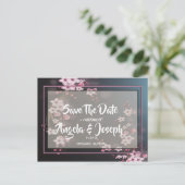 Cherry Blossom Geometric Floral Save the Date Ankündigungspostkarte (Stehend Vorderseite)