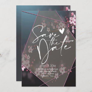 Cherry Blossom Geometric Floral Save the Date Invi Einladung