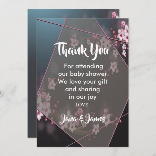 Cherry Blossom Geometric Floral vielen Dank Einladung (Vorne/Hinten)