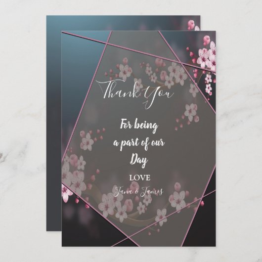 Cherry Blossom Geometric Floral vielen Dank Einladung (Vorne/Hinten)