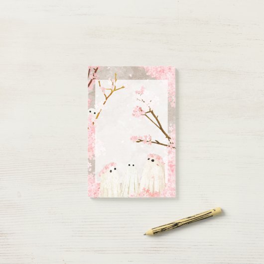 Cherry Blossom Ghosts notepad Post-it Klebezettel (Auf Schreibtisch)