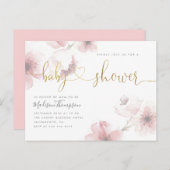 Cherry Blossom Gold Script Floral Baby Dusche Einladungspostkarte (Vorne/Hinten)