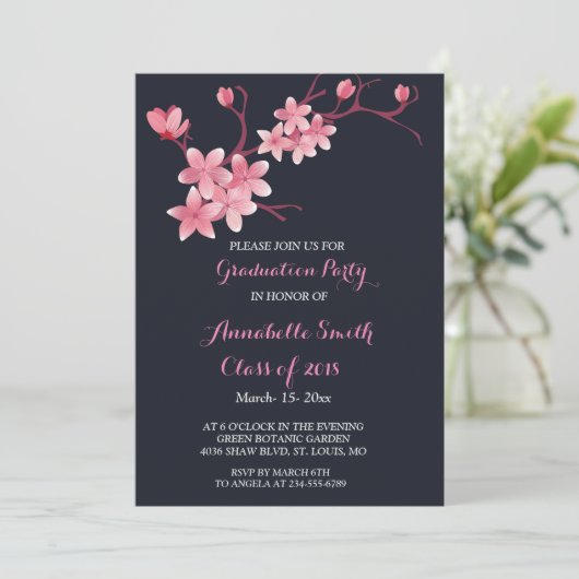 Cherry-Blossom-Graduierungspartei Einladung (Stehend Vorderseite)