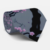 Cherry Blossom Grau Hintergrund Krawatte (Gerollt)