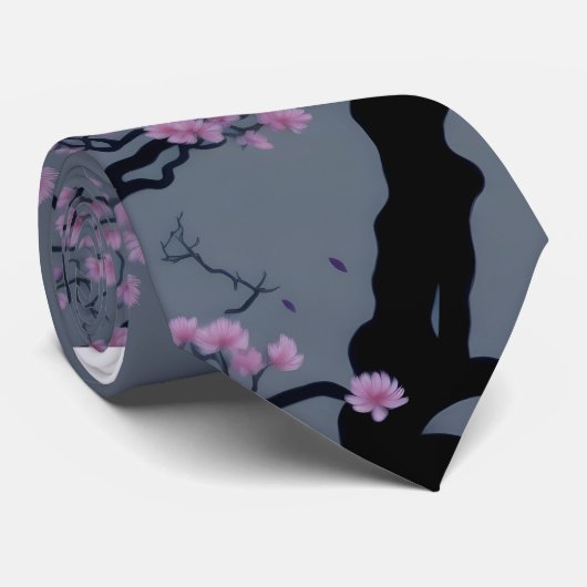 Cherry Blossom Grau Hintergrund Krawatte (Gerollt)