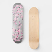 Cherry Blossom Grau Pink Asia Floral Skateboard (Vorderseite)