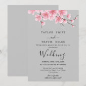 Cherry Blossom Gray Wedding Einladung (Vorne/Hinten)